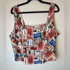 Maurice’s Travel Patchwork Linen Cropped Tank Top Women’s Size XXL